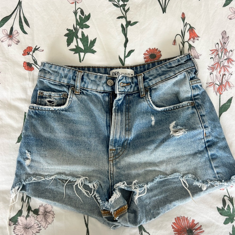 Zara Blue Distressed Jean Shorts